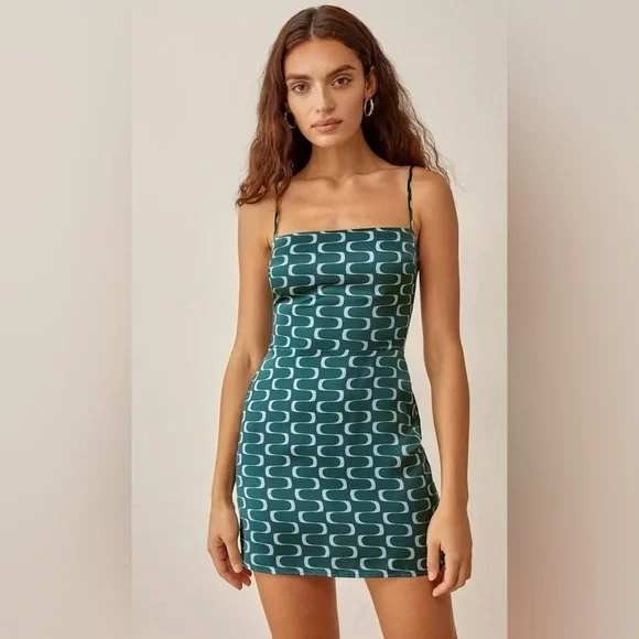 Reformation Dresses & Skirts - Reformation Dress Womens 2 Green Blue Kosta Silk Venture Mini Satin Smocked